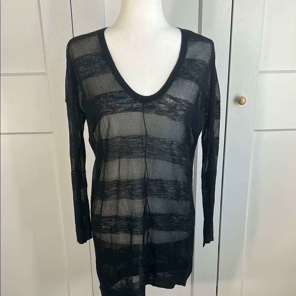 Zadig & Voltaire Black Sheer Stripe Long Sleeve Tunic | S